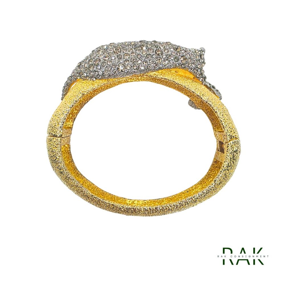 ALEXIS BITTAR "Siyabona" Panther Pave Crystal Gold-Plated Hinged Bangle - Picture 3 of 6